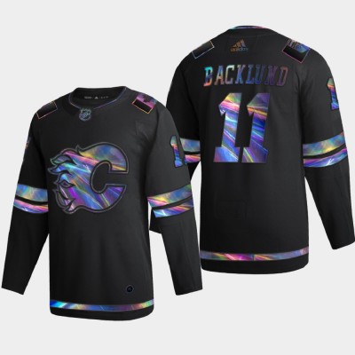 Calgary Calgary Flames #11 Mikael Backlund Men's Nike Iridescent Holographic Collection NHL Jersey - Black Men's